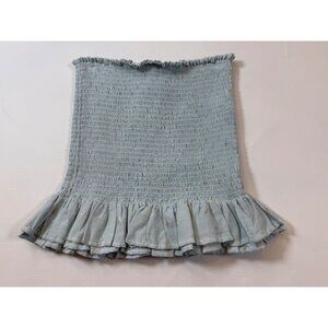 NWT Koch Nicole Skirt Bayou Blue Ruffle Hem Gold Accents Cotton Fabric (GG71)